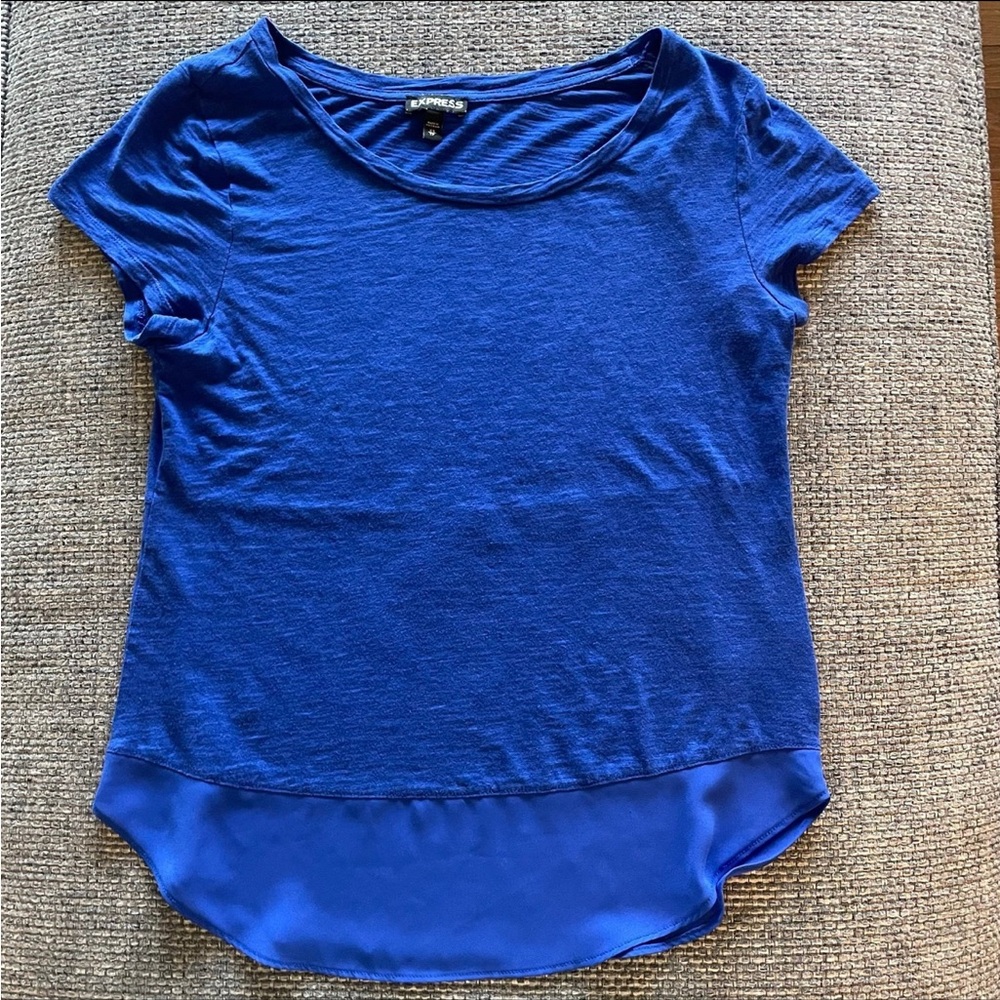 Express Royal Blue Sheer Detail Blouse Top | Women’s XS Lightweight Dressy Shirt